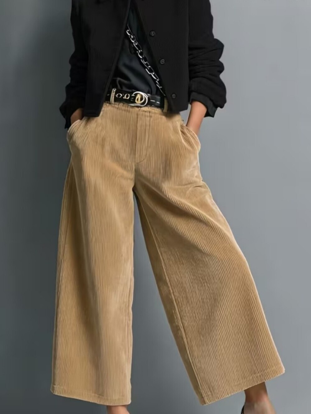 High-Waist Wide-Leg Capri Pants, Loose And, Suitable for Daily Commute
